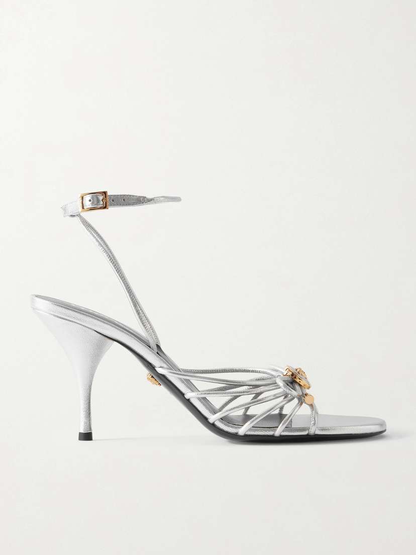 Versace Embellished Metallic Leather Sandals