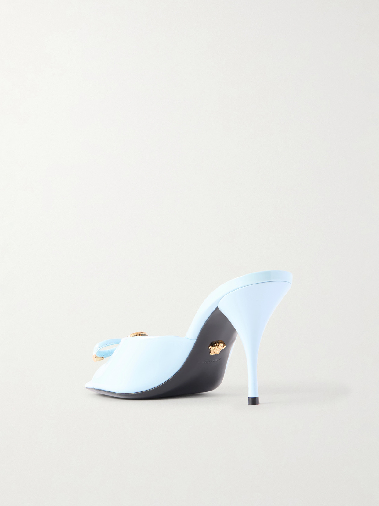 Versace Opera Bow Patent Mules 85 Mm 1vd6v-95 Pastel Blue