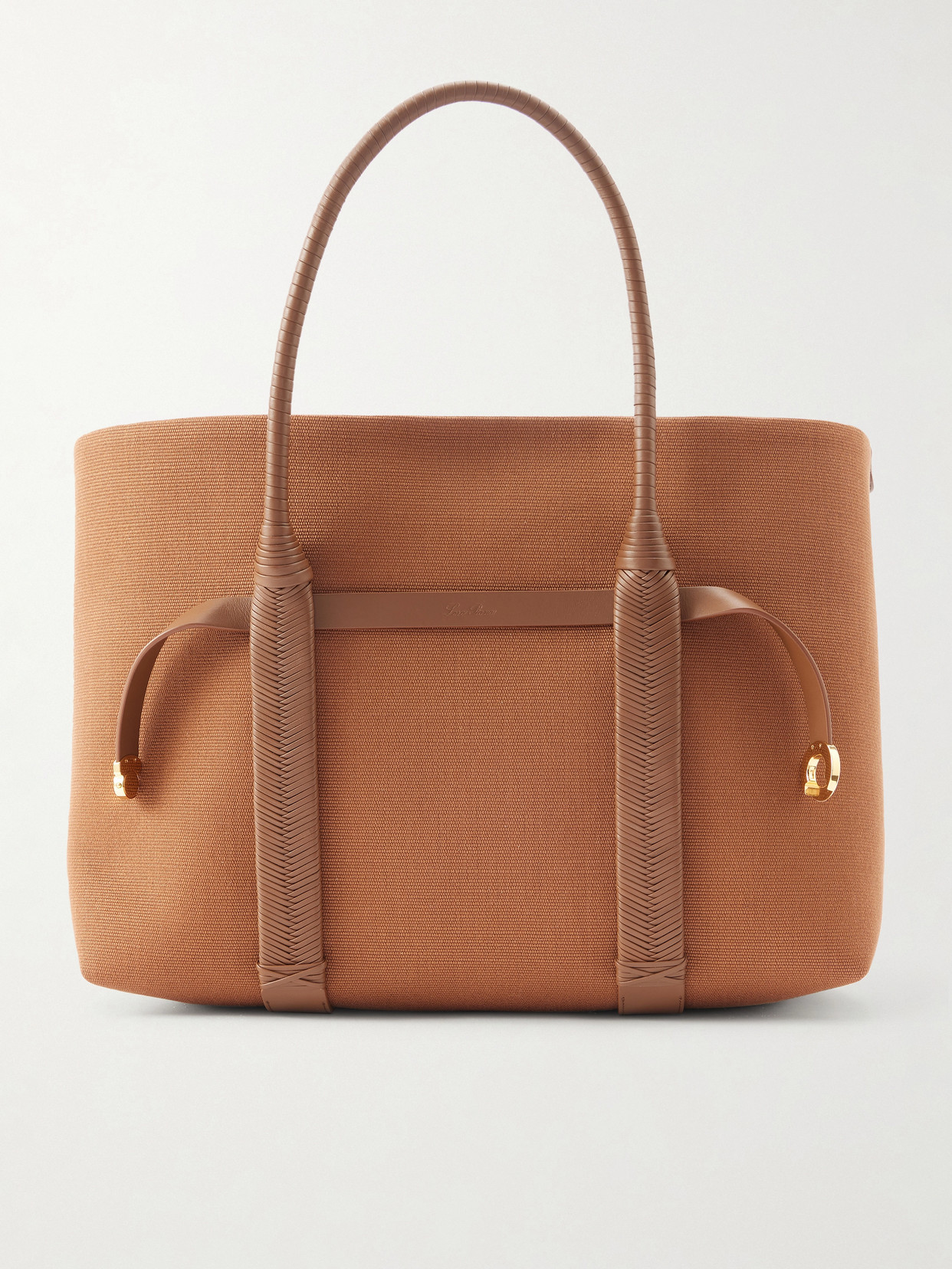 Loro Piana Ghiera Large Leather-trimmed Canvas Tote In Brown