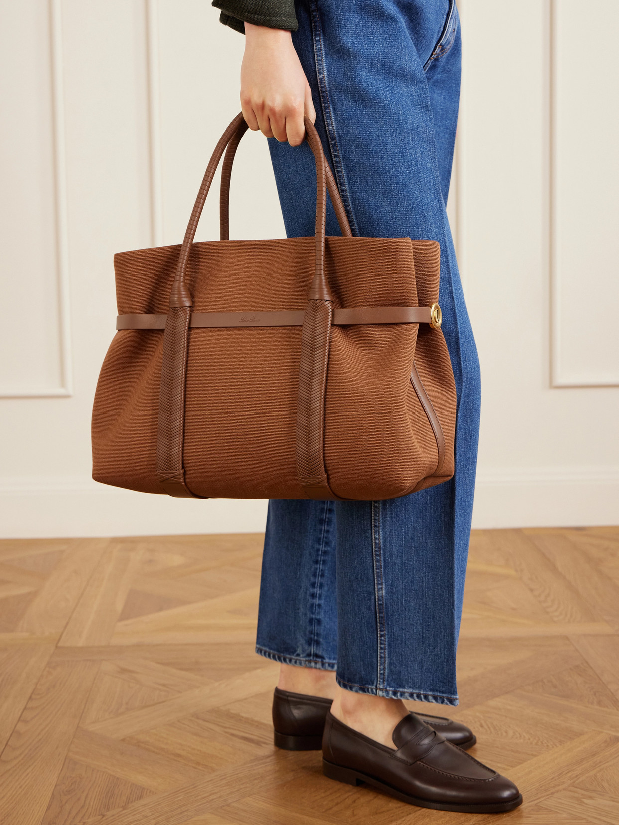 Ghiera Large Leather-Trimmed Canvas Tote