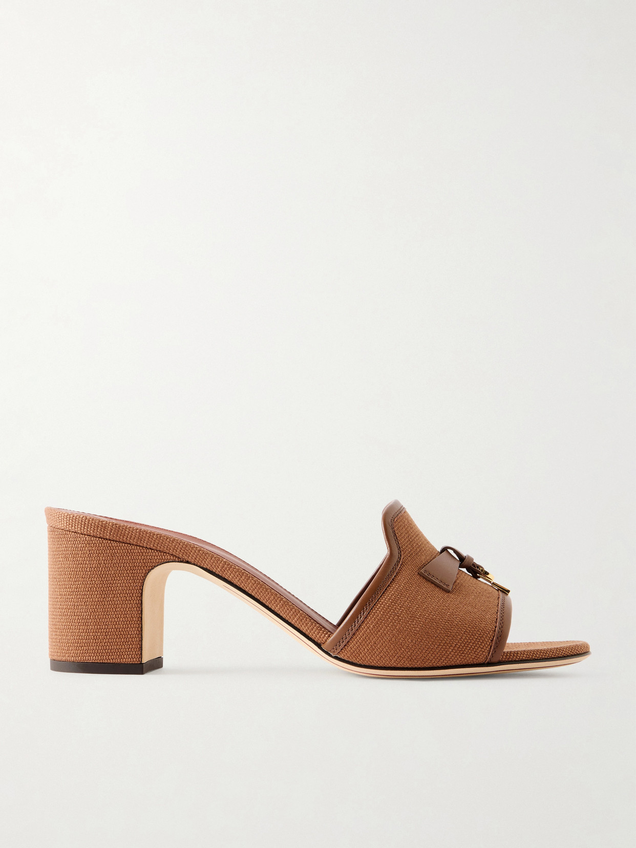 Summer Charms Embellished Leather-Trimmed Canvas Mules