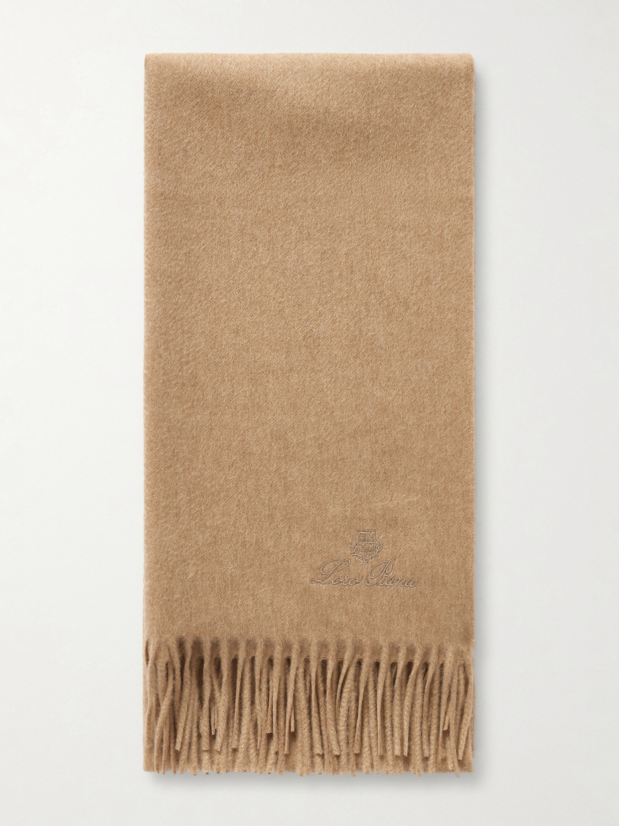 Loro Piana Grande Unita Embroidered Fringed Cashmere Scarf In Brown