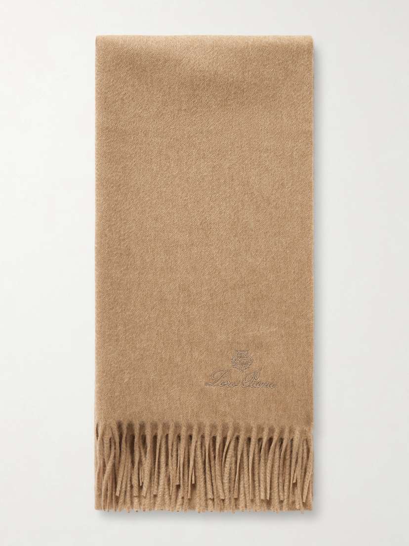 Loro Piana Grande Unita Embroidered Fringed Cashmere Scarf