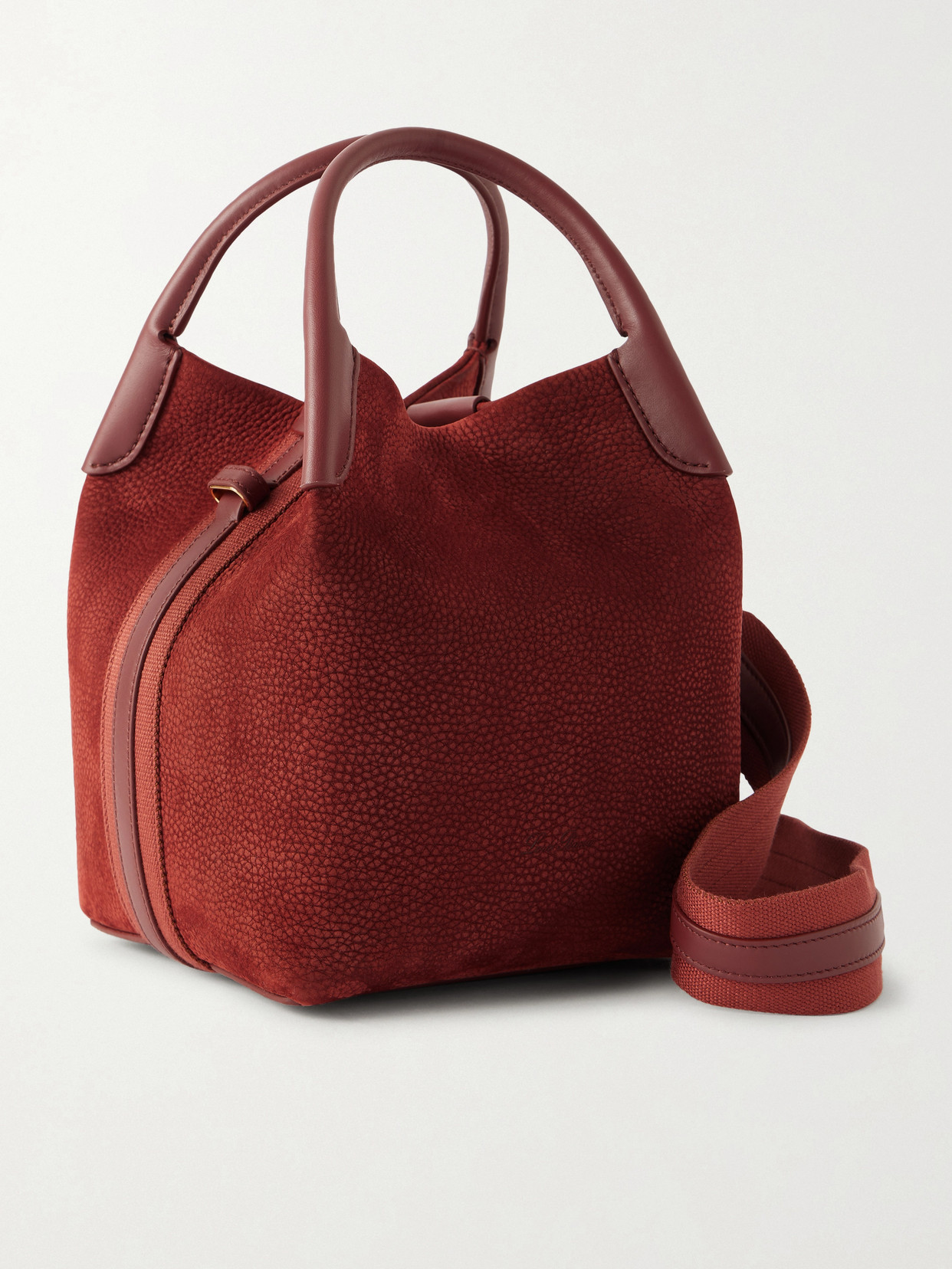 Loro Piana Bale Small Leather And Canvas-trimmed Nubuck Tote In Brown