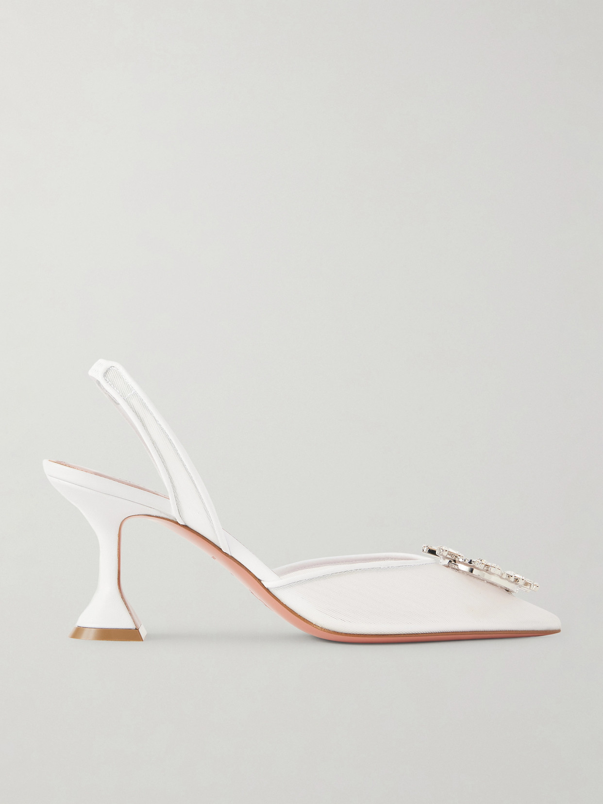 Amina Muaddi Begum Crystal-embellished Leather-trimmed Mesh Slingback Pumps In White