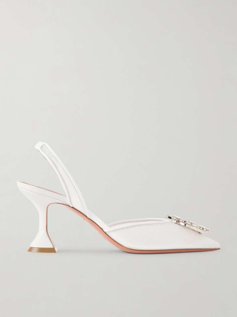 Amina Muaddi Begum Crystal-embellished Leather-trimmed Mesh Slingback Pumps