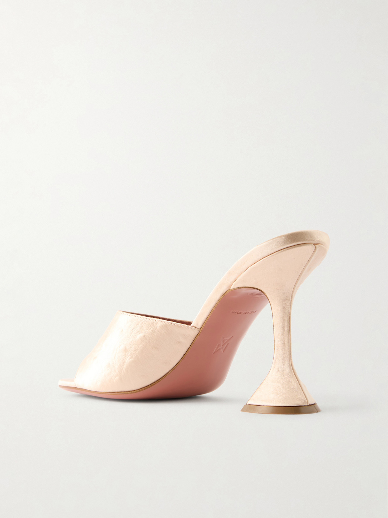 Lupita Ostrich-Effect Satin Mules