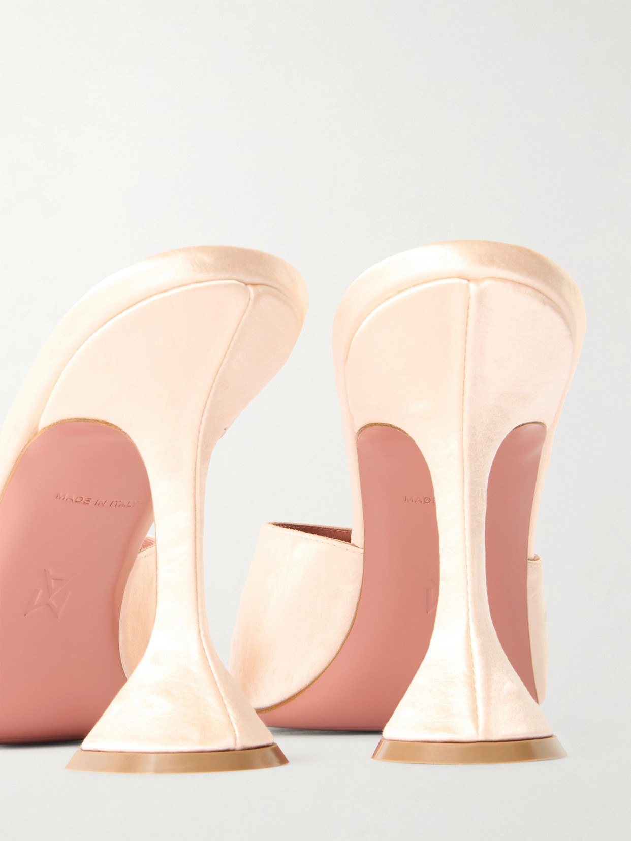 Lupita Ostrich-Effect Satin Mules