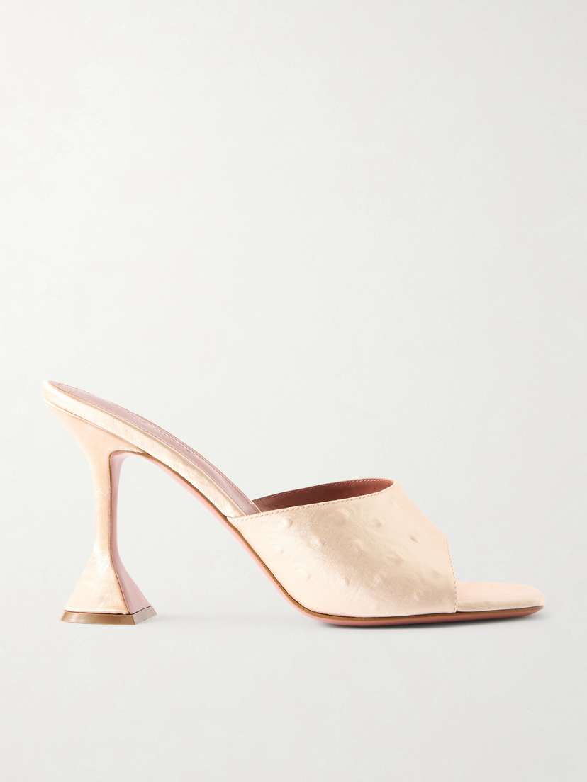 Amina Muaddi Lupita Ostrich-effect Satin Mules
