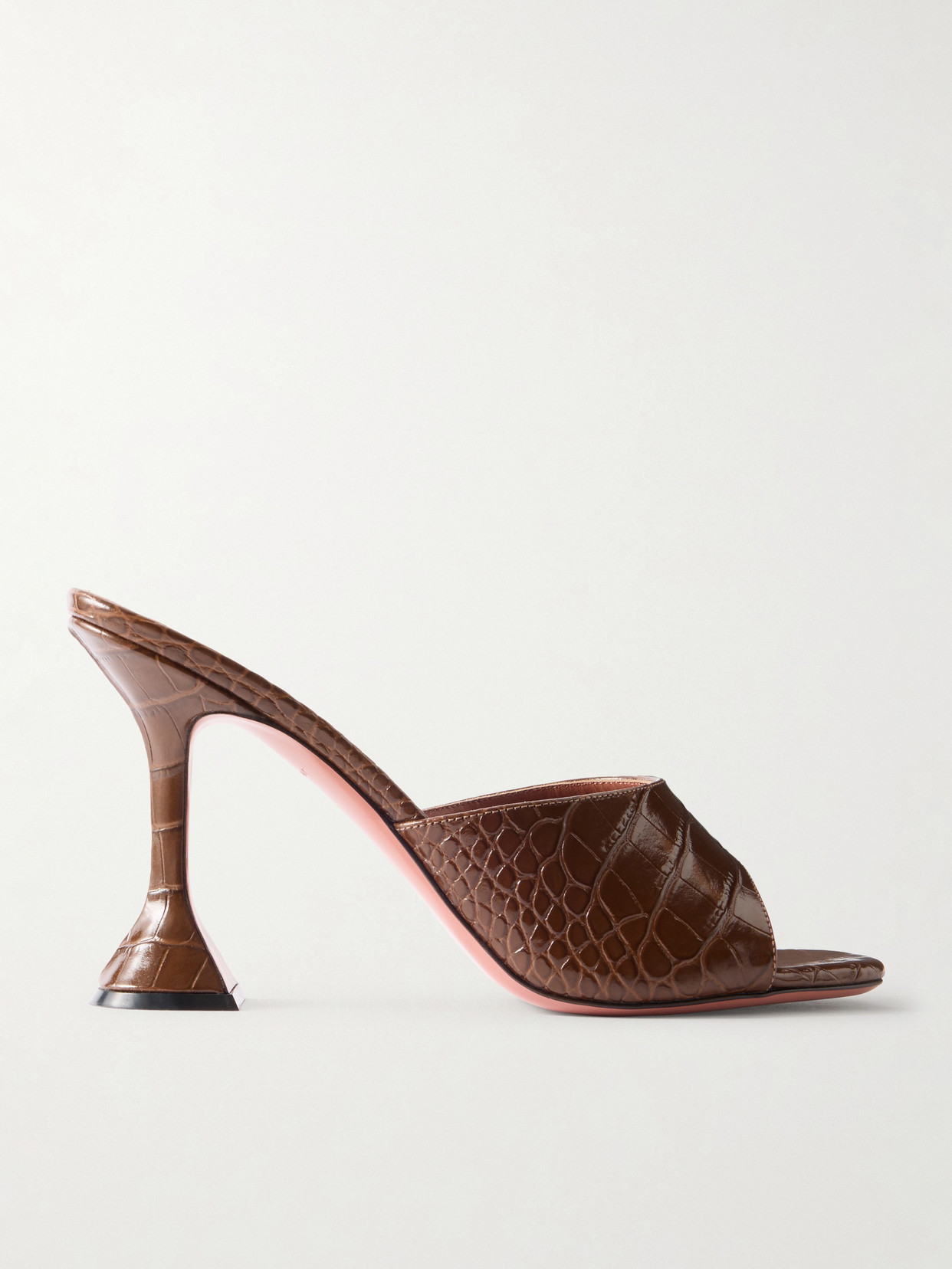 Amina Muaddi Lupita Croc-effect Leather Mules In Brown
