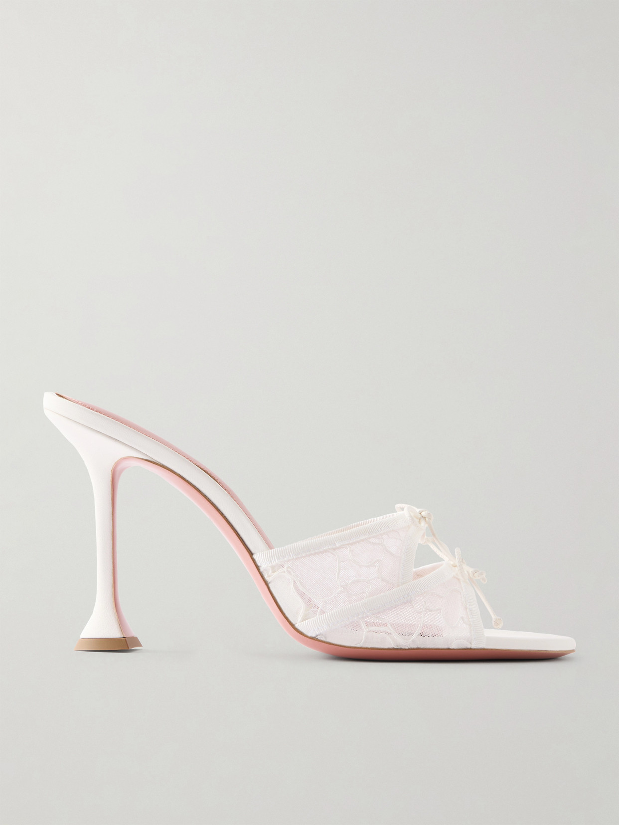 Amina Muaddi Eleonora Bow-detailed Lace And Leather Mules In White