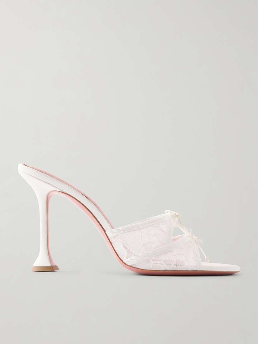 Amina Muaddi Eleonora Bow-detailed Lace And Leather Mules