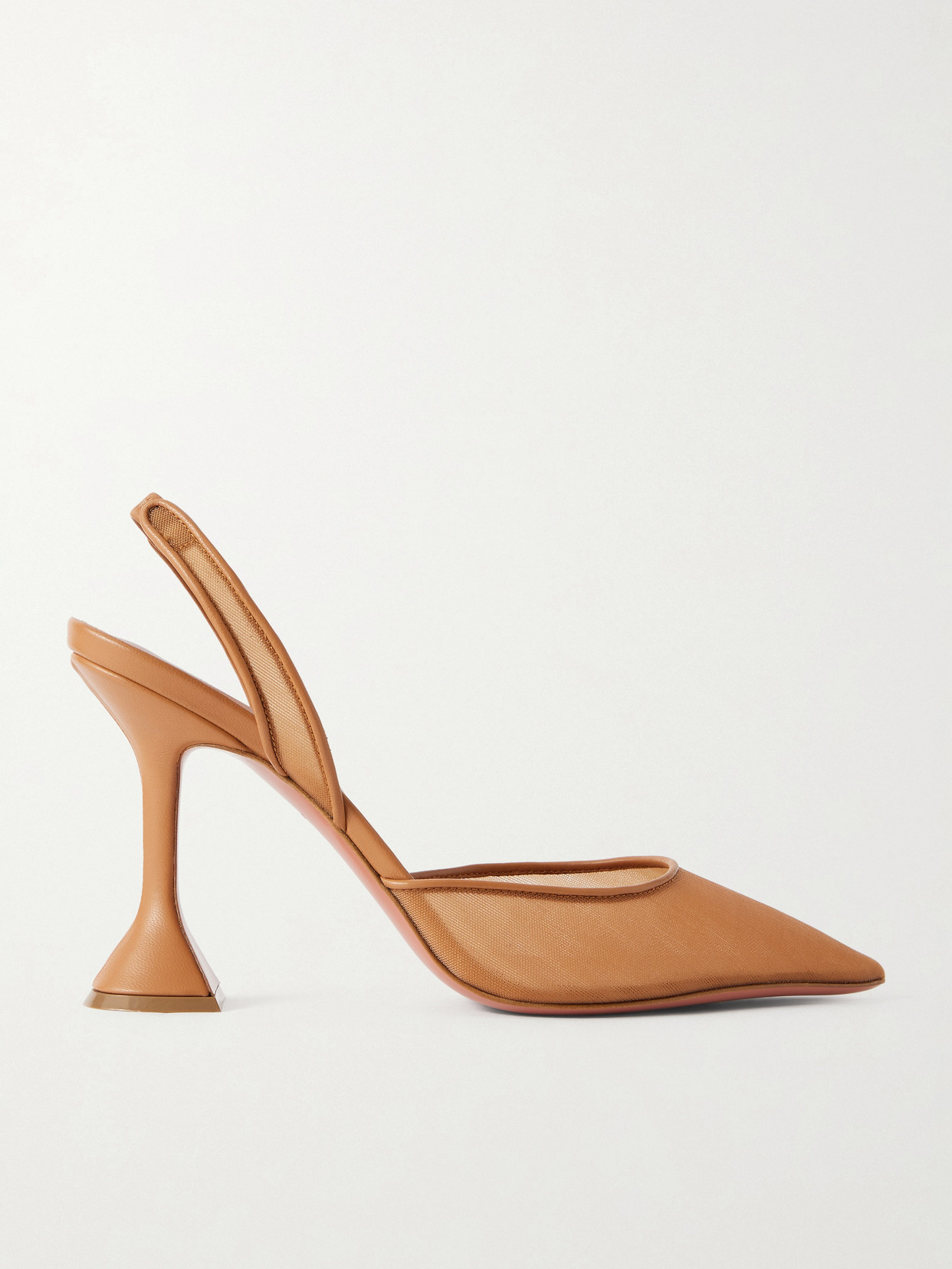 Amina Muaddi Holli Leather-trimmed Mesh Slingback Pumps In Neutral