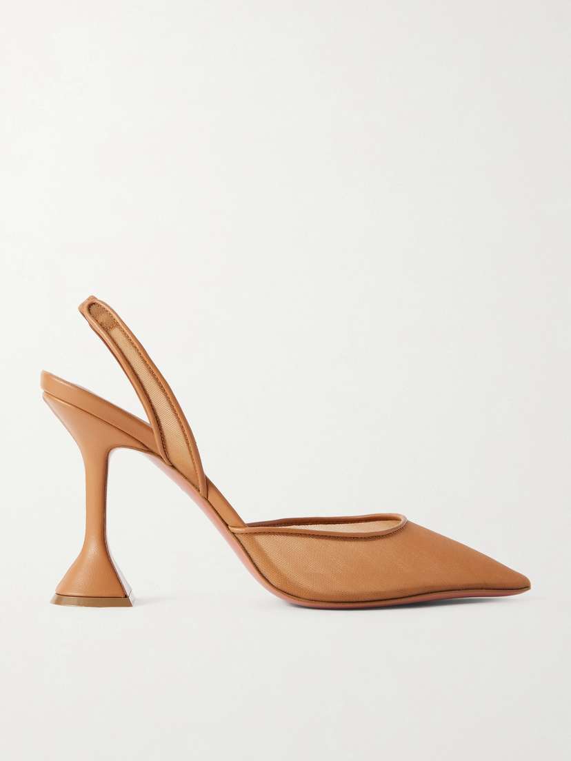 Amina Muaddi Holli Leather-trimmed Mesh Slingback Pumps
