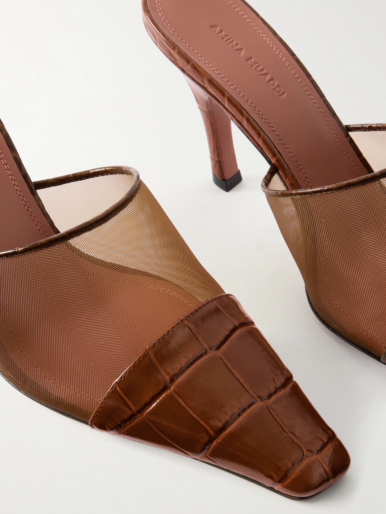 Jamie Mesh And Croco-Embossed Mules