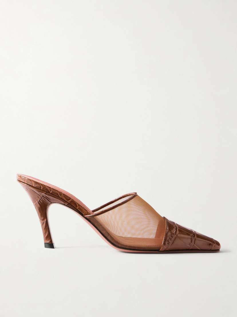 Amina Muaddi Jamie Mesh And Croco-embossed Leather Mules