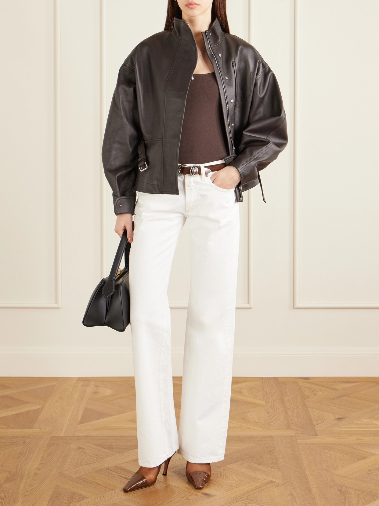 Jamie Mesh And Croco-Embossed Mules