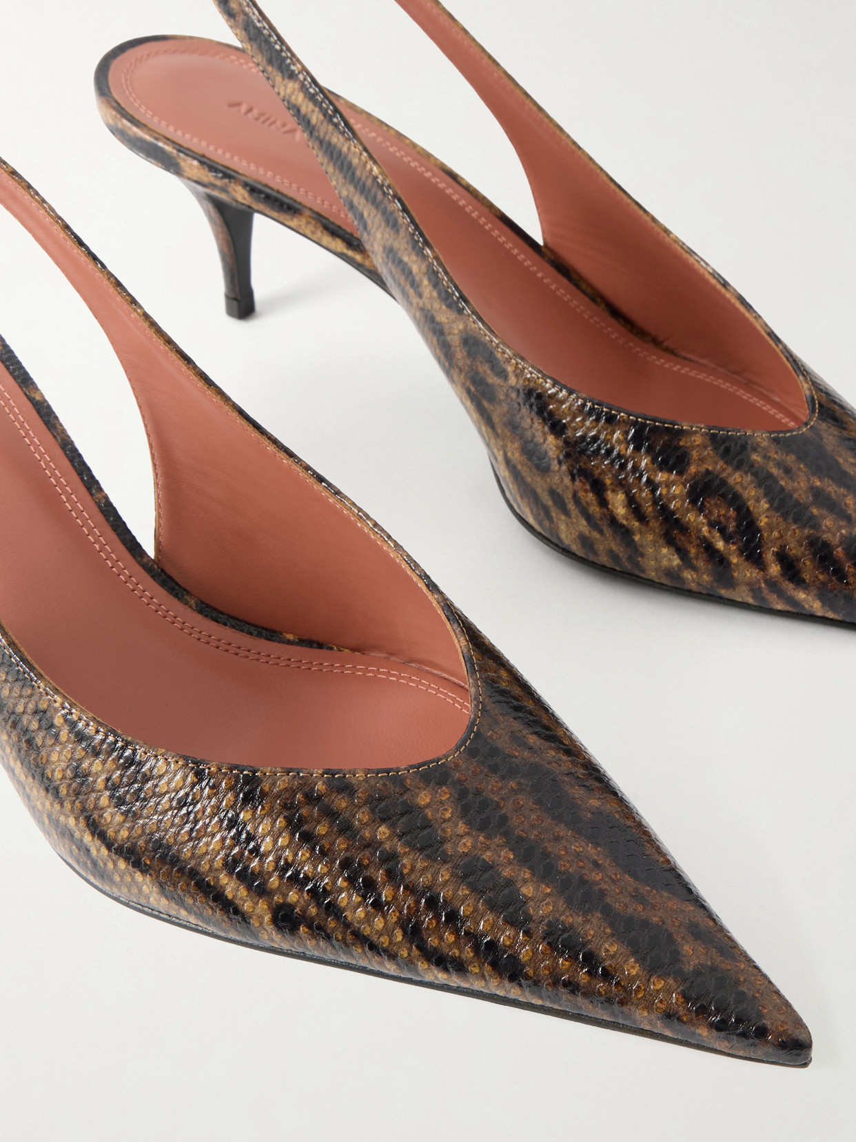 Anok 55 Snake-Embossed Leather Kitten Heel Slingback