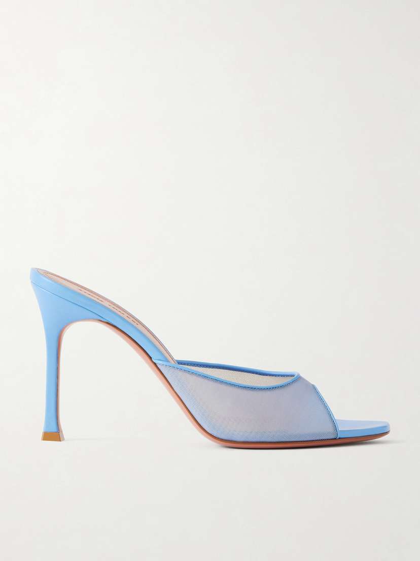 Amina Muaddi Alexa Leather-trimmed Mesh Mules