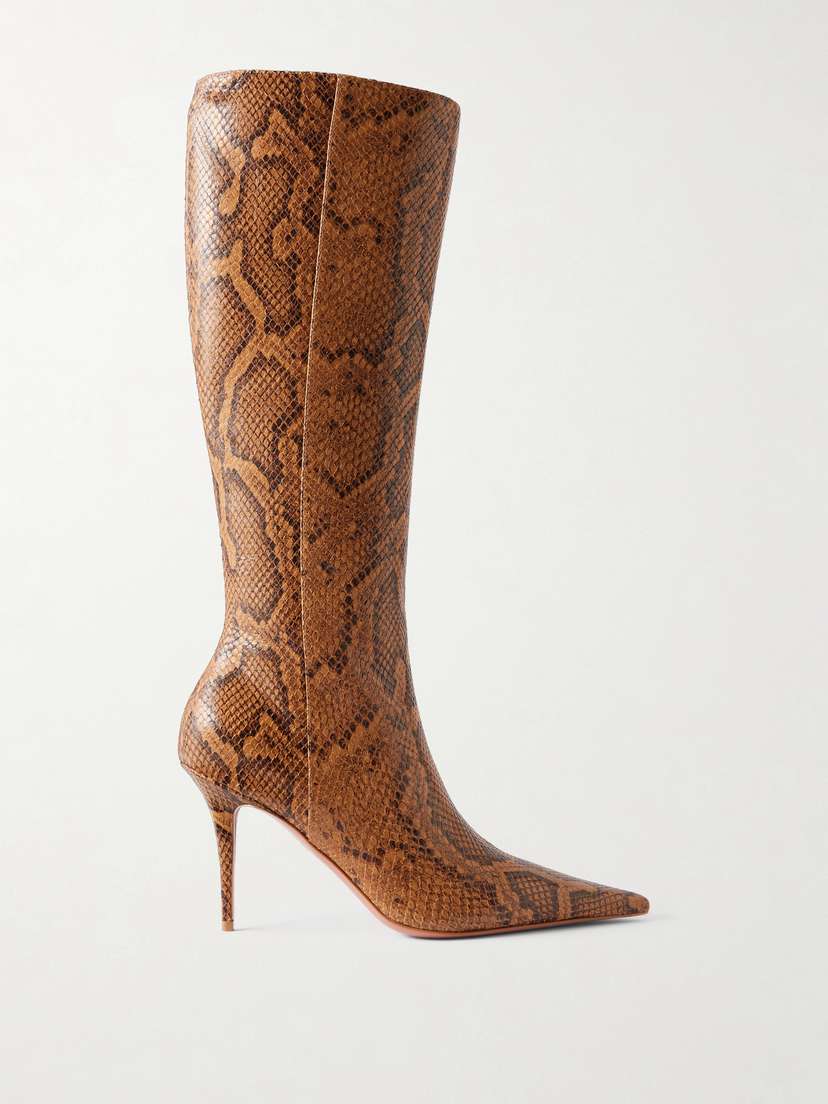 Amina Muaddi Barbara Snake-effect Knee Boots