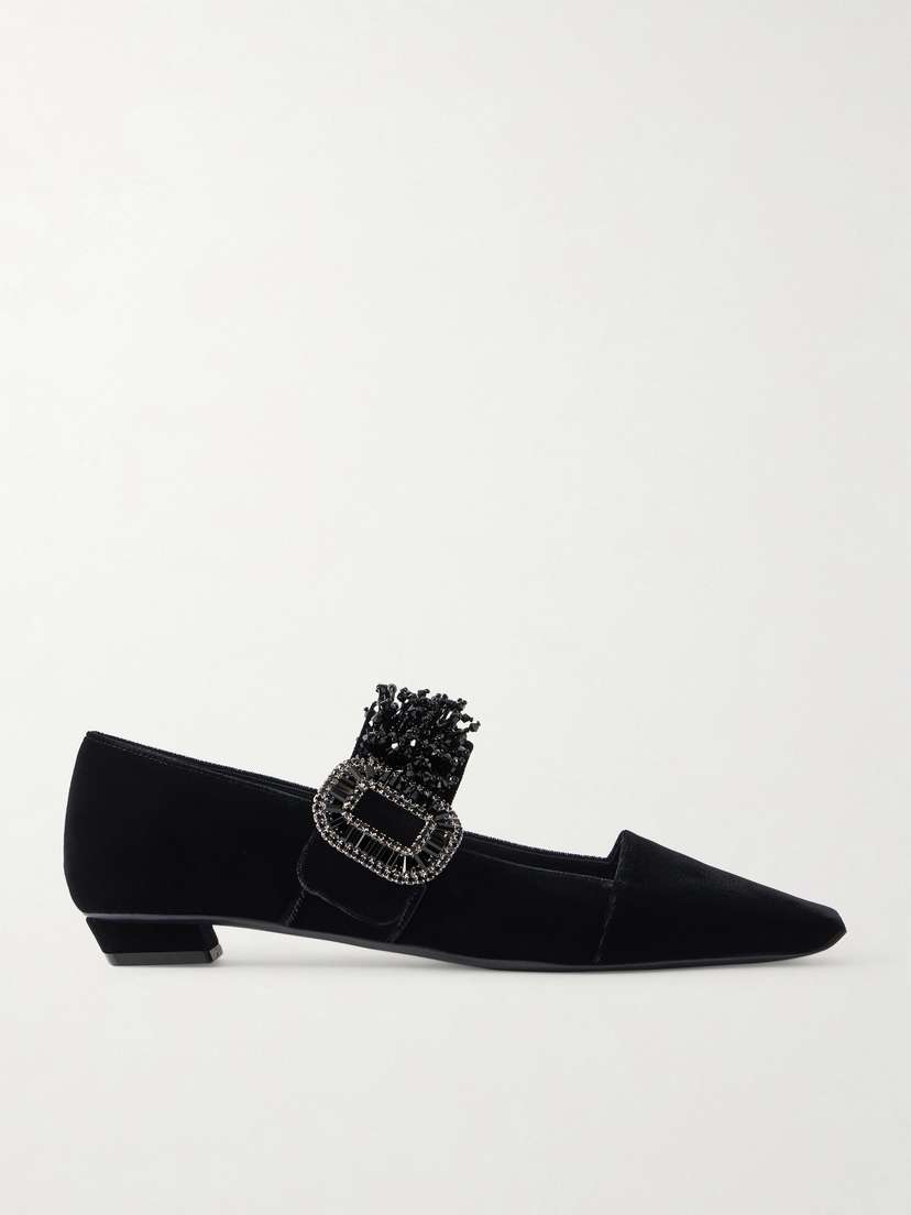 Roger Vivier Belle Vivier Embellished Velvet Mary Jane Pumps