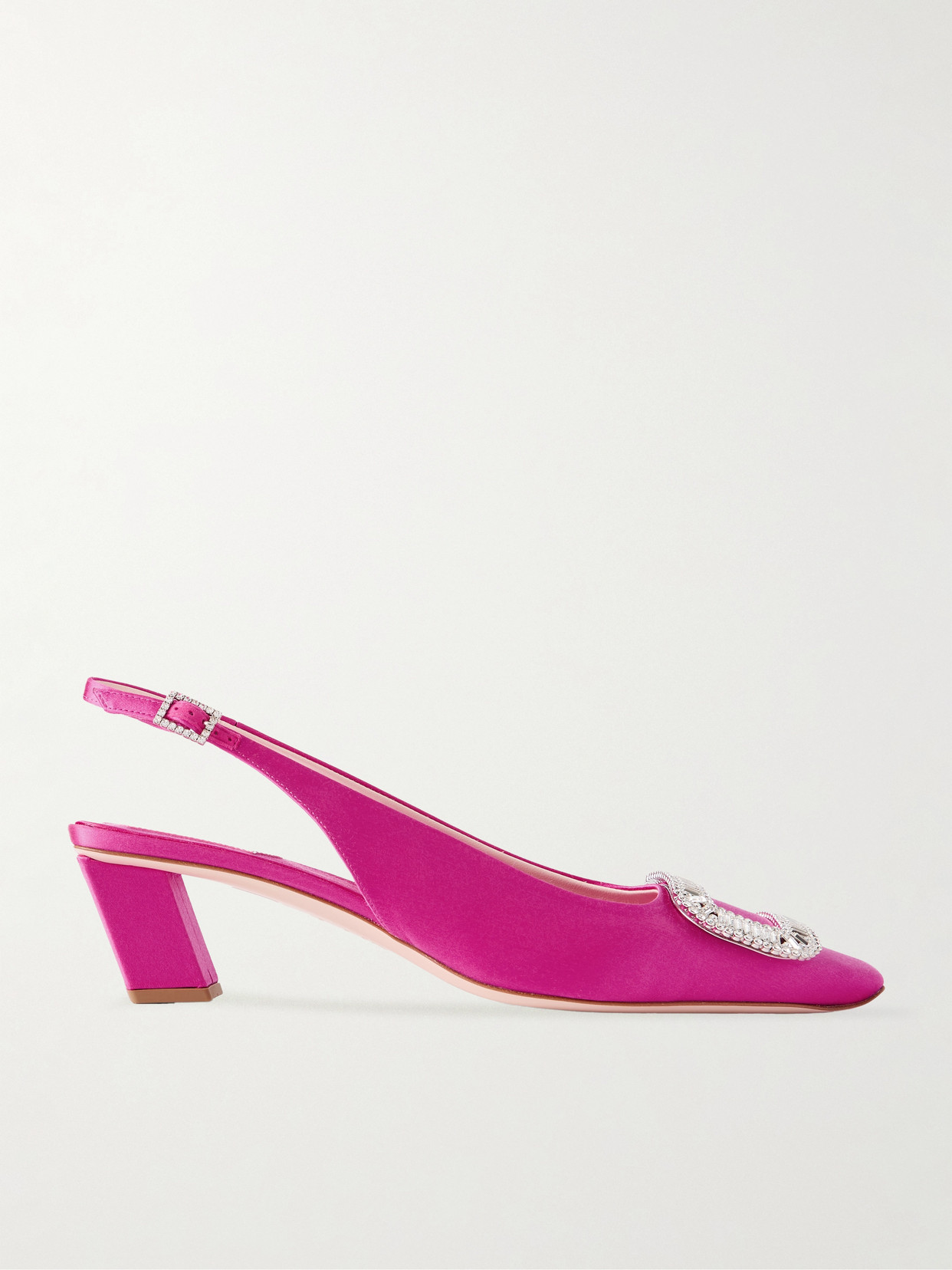 Roger Vivier Belle Vivier Pilgrim 45 Crystal-embellished Satin Slingback Pumps In Pink