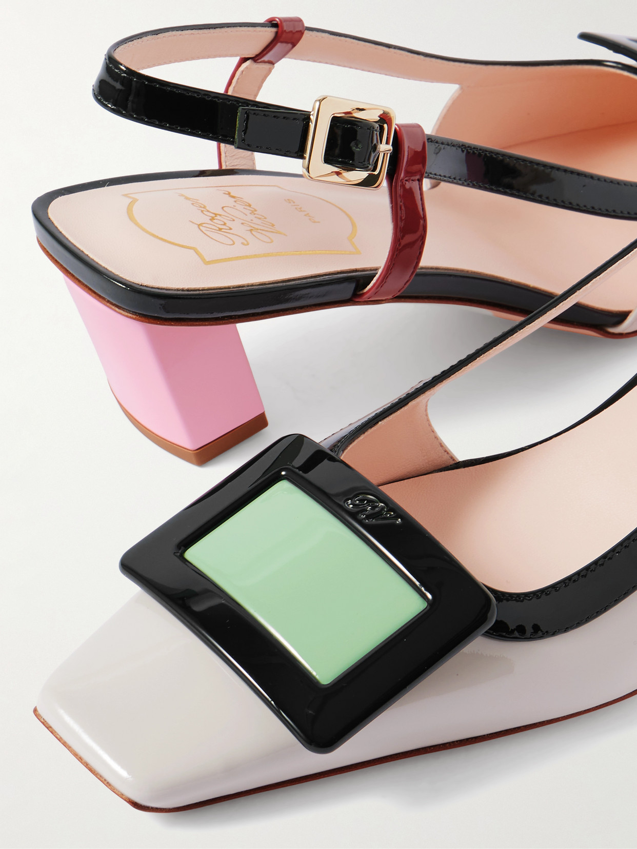 Roger Vivier 45mm Belle Vivier Patent Leather Lacquered Buckle Slingback Pumps In Multi