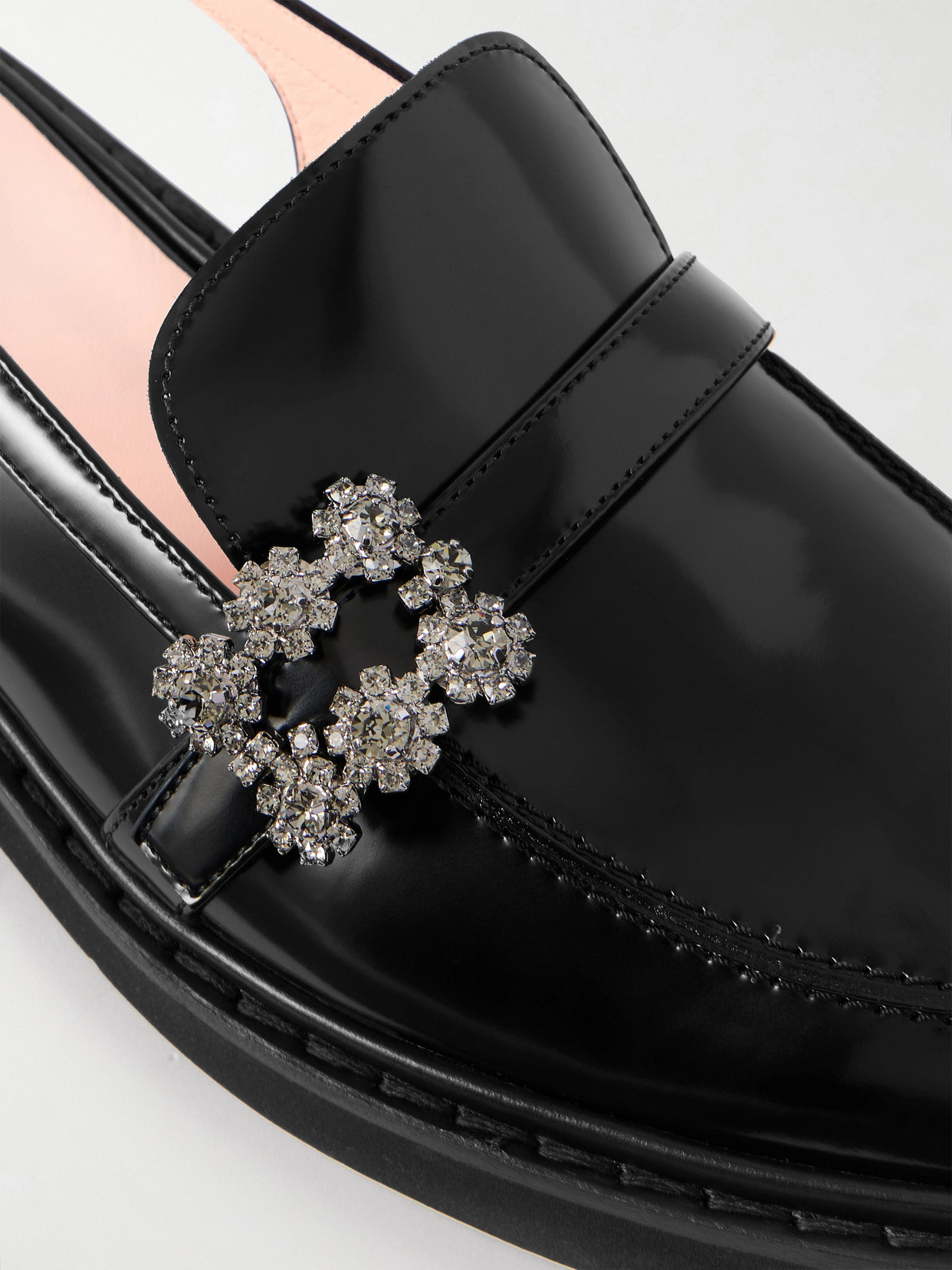 Roger Vivier Viv Rangers Crystal-embellished Leather Slingback Loafers In Black