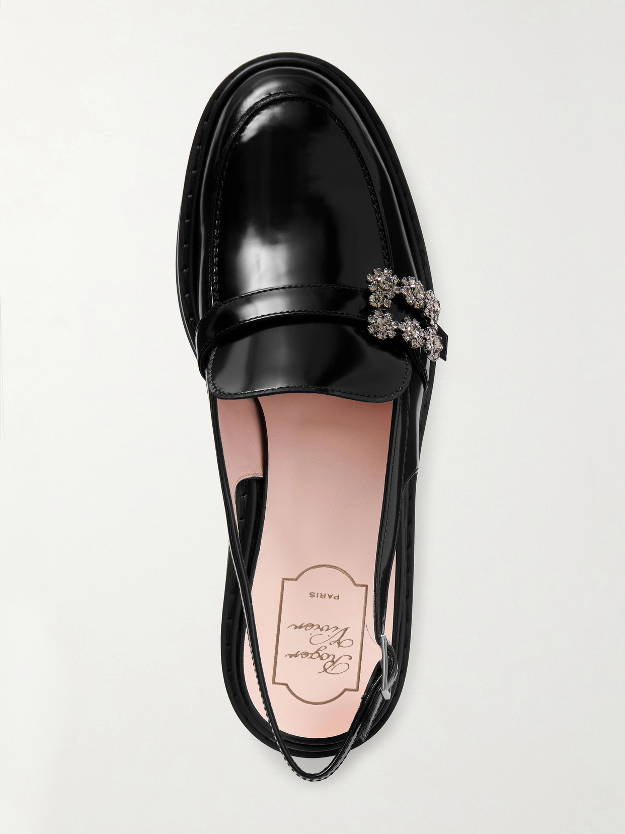 Roger Vivier Viv Rangers Crystal-embellished Leather Slingback Loafers In Black