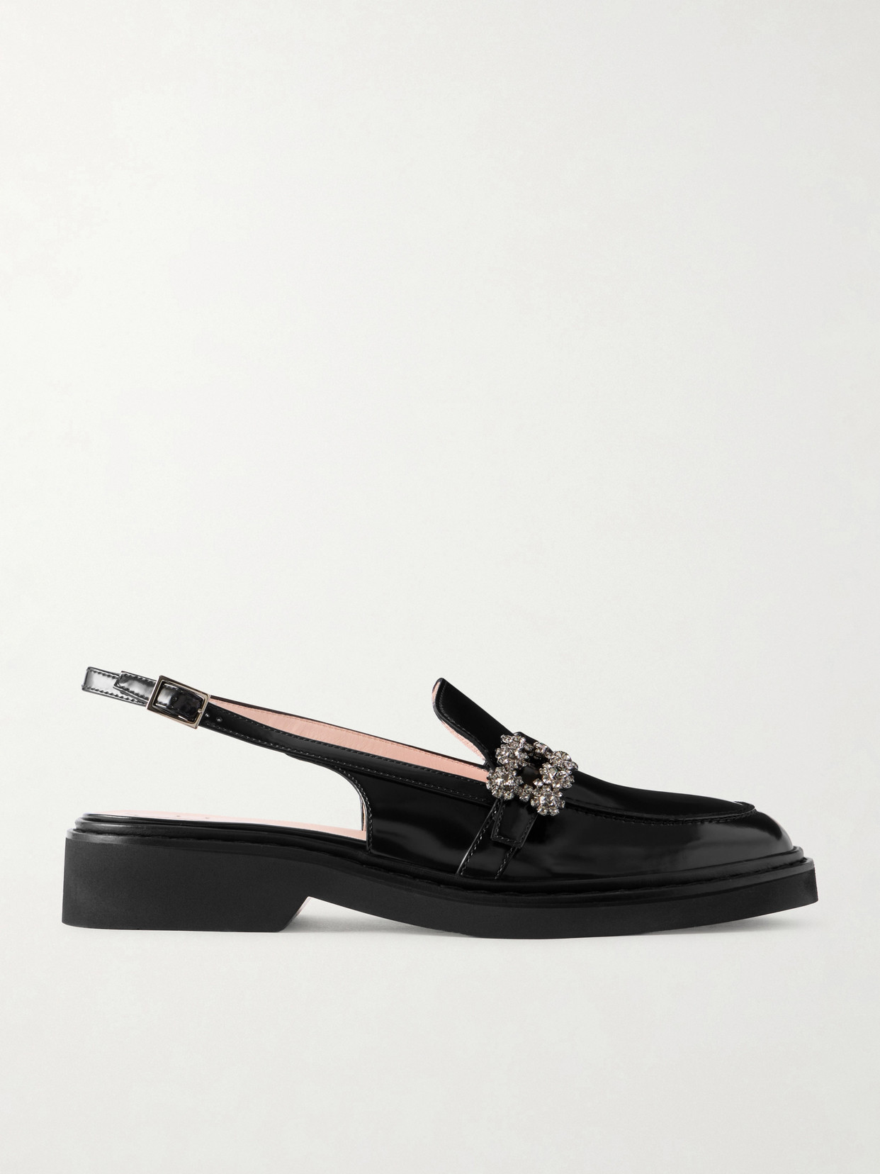 Roger Vivier Viv Rangers Crystal-embellished Leather Slingback Loafers In Black