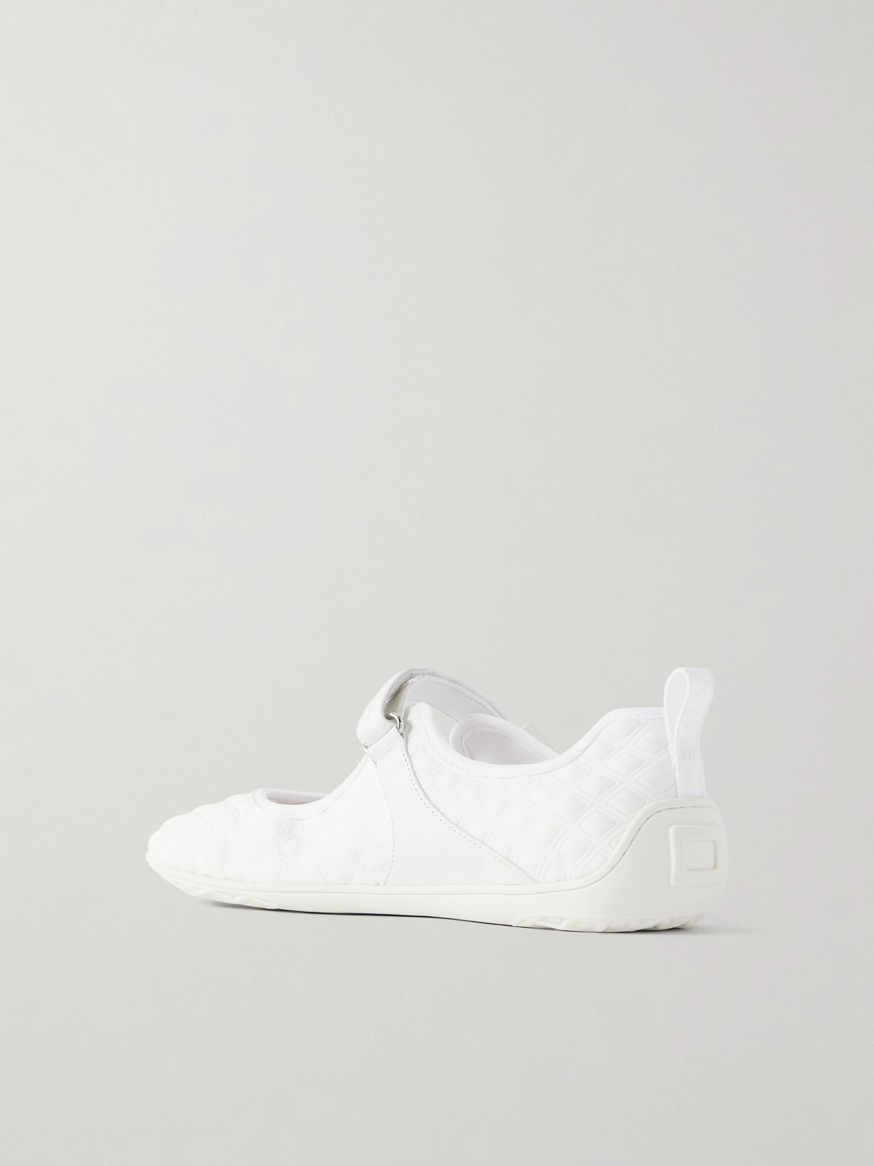 Viv Low Buckled Leather And Rubber-Trimmed Twill Ballet Flats