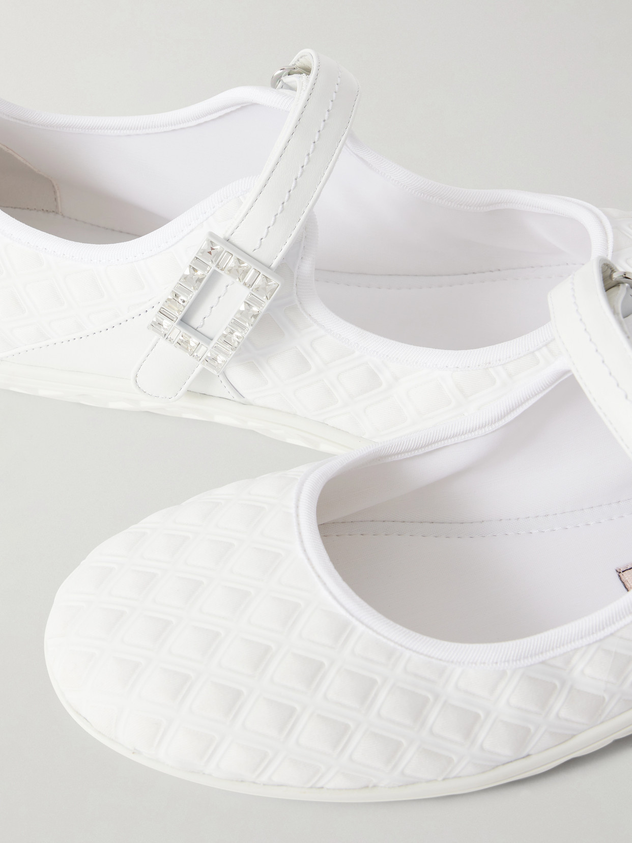 Viv Low Buckled Leather And Rubber-Trimmed Twill Ballet Flats