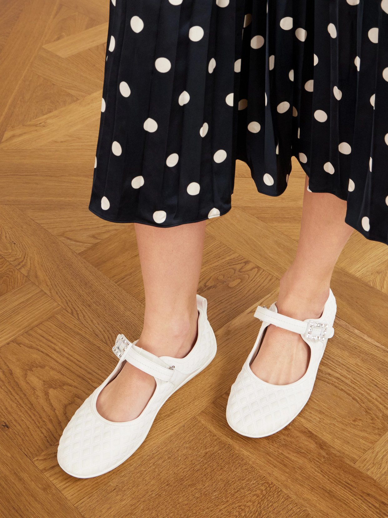 Viv Low Buckled Leather And Rubber-Trimmed Twill Ballet Flats
