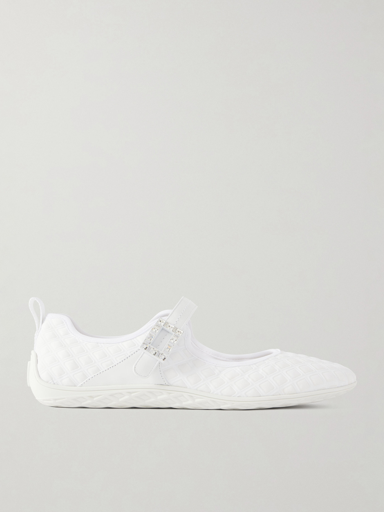 Roger Vivier Viv Low Buckled Leather And Rubber-trimmed Twill Ballet Flats In White