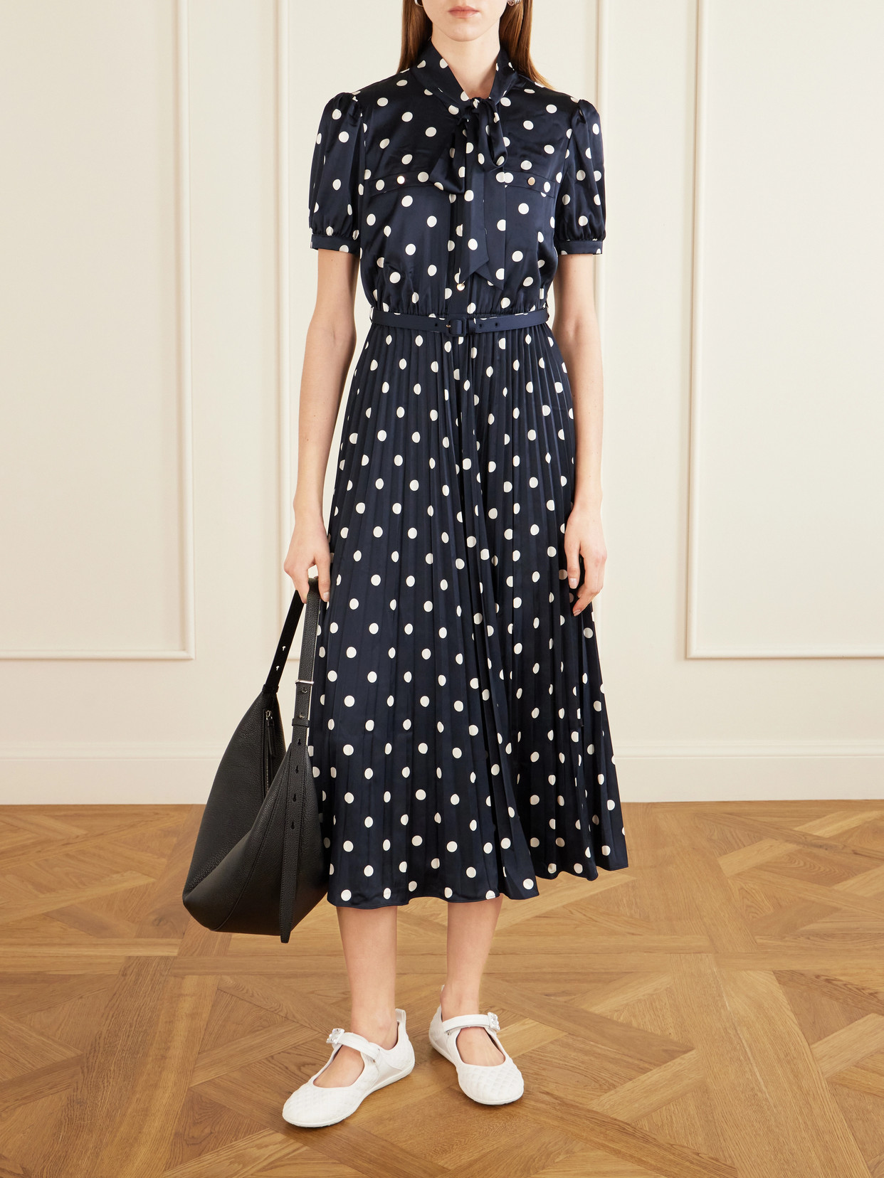 Viv Low Buckled Leather And Rubber-Trimmed Twill Ballet Flats