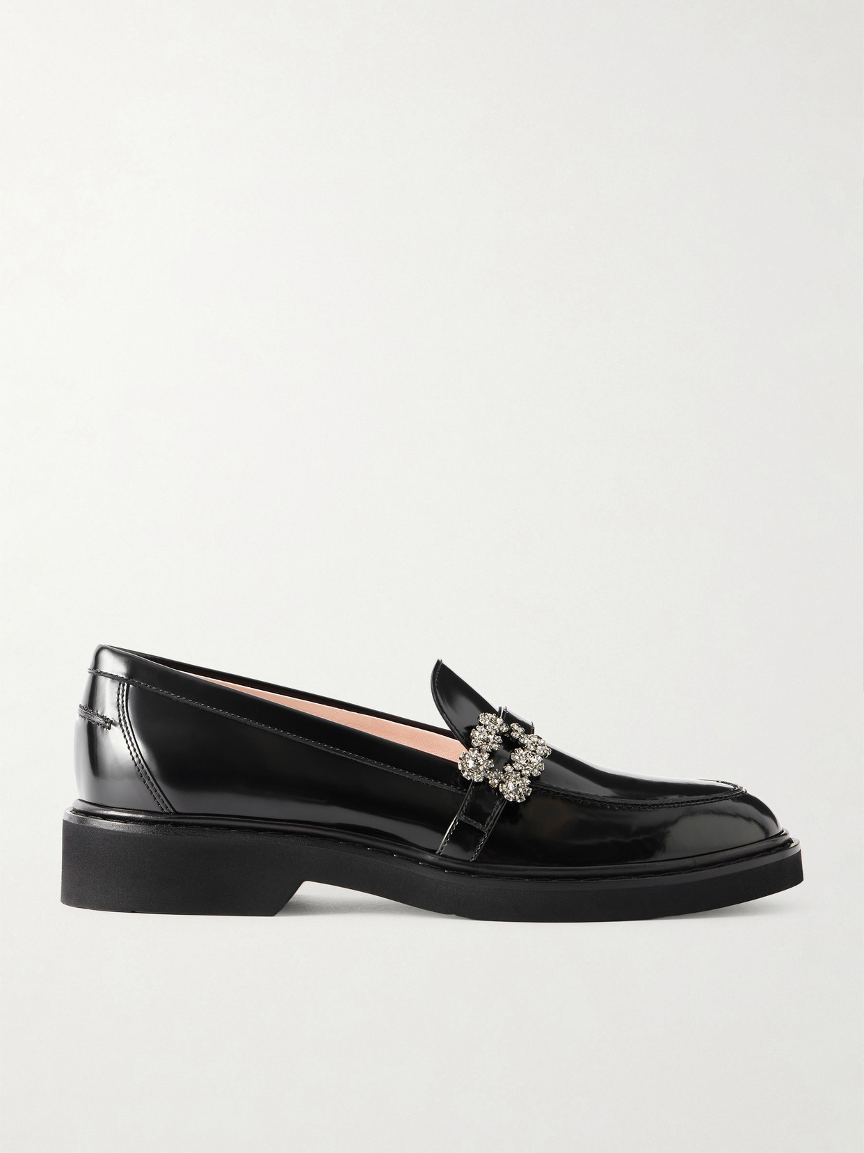 Roger Vivier Viv Embellished Glossed-leather Loafers In Black