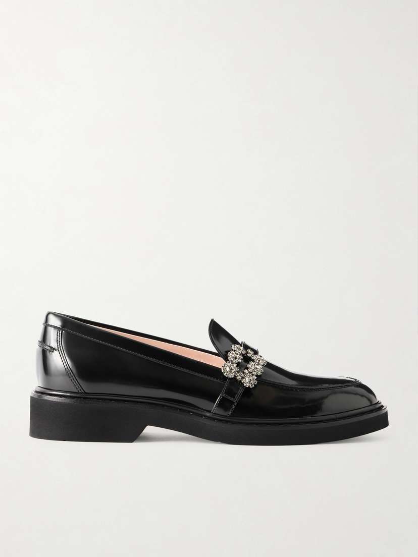 Roger Vivier Viv Embellished Glossed-leather Loafers