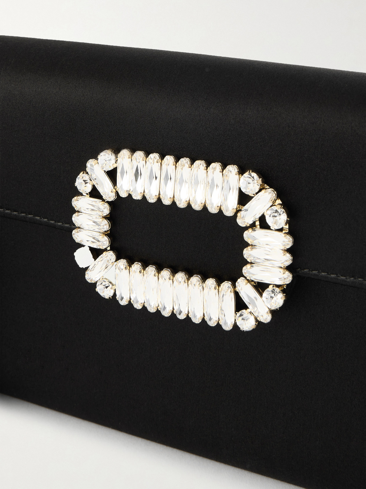 Roger Vivier Pilgrim Crystal-embellished Satin Clutch In Black