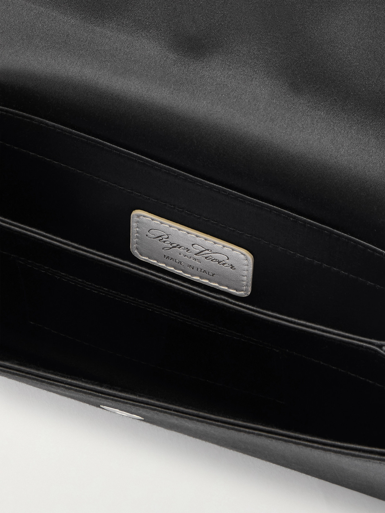 Roger Vivier Pilgrim Crystal-embellished Satin Clutch In Black