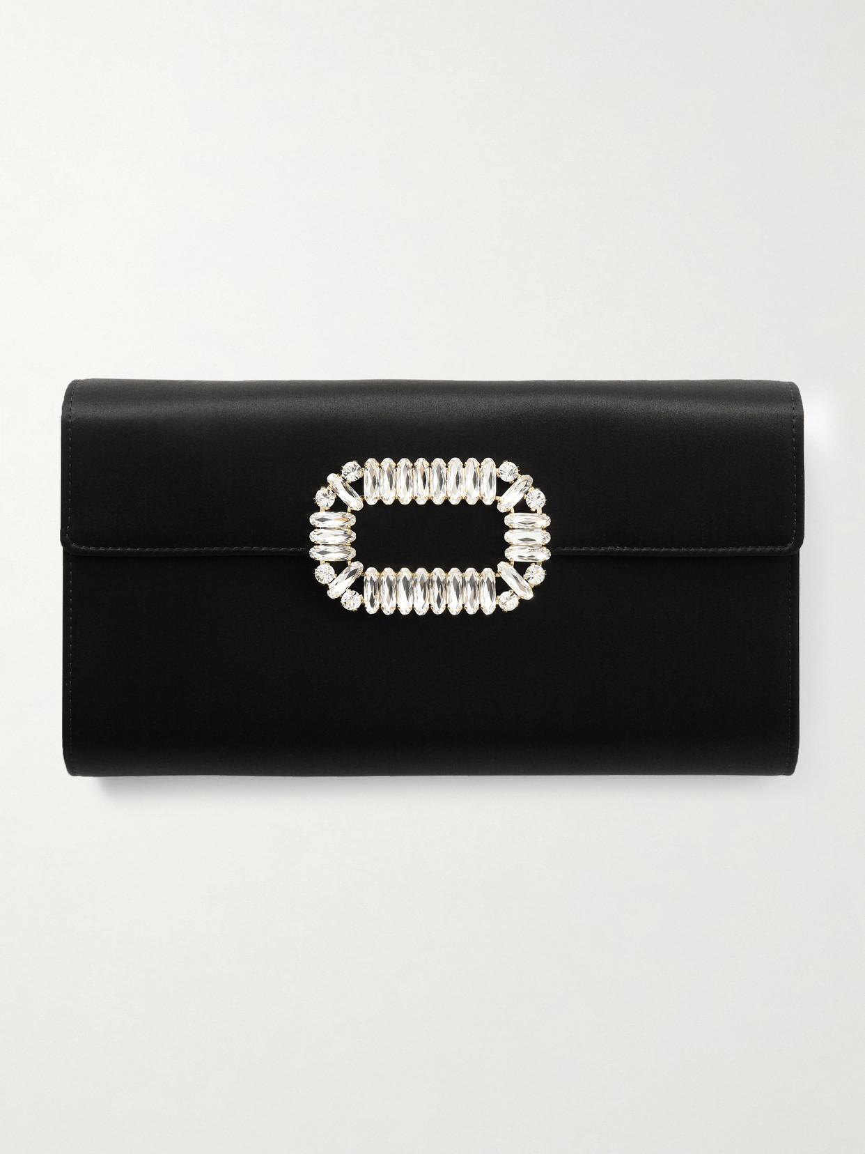 Roger Vivier Pilgrim Crystal-embellished Satin Clutch In Black