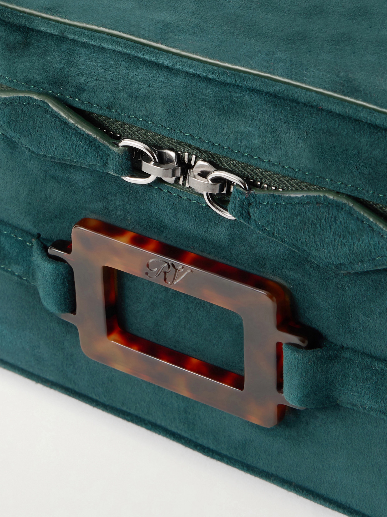 Roger Vivier Belle Vivier Vanity Mini Buckled Suede Clutch In Green