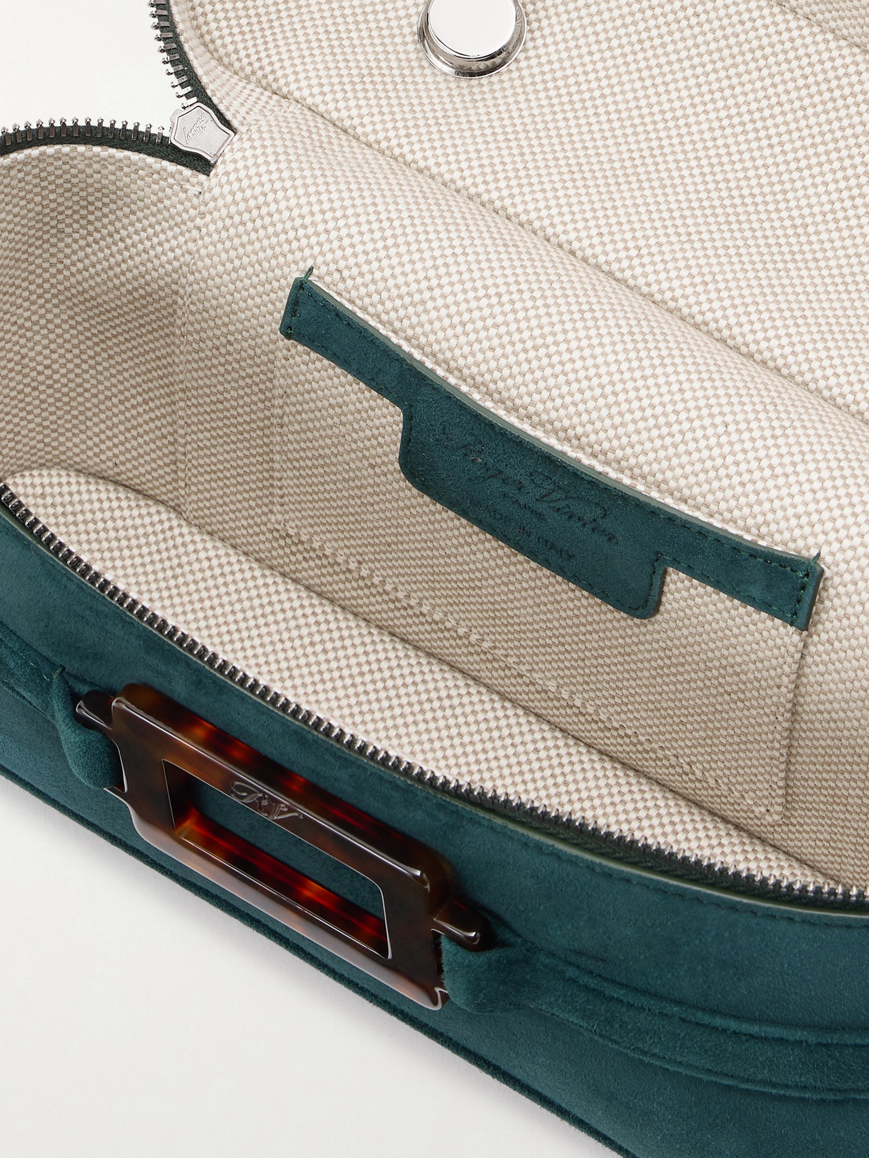 Roger Vivier Belle Vivier Vanity Mini Buckled Suede Clutch In Green