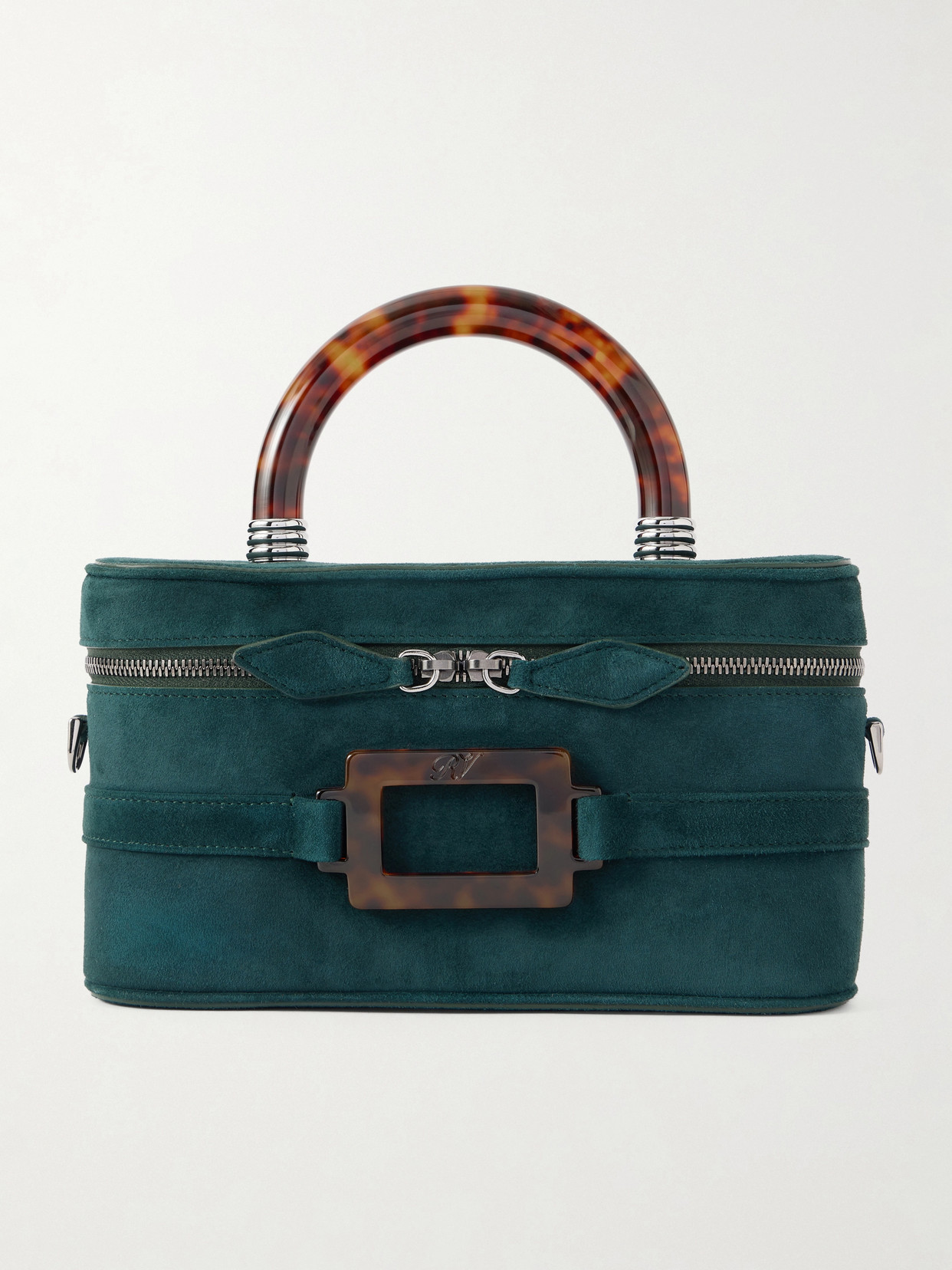 Roger Vivier Belle Vivier Vanity Mini Buckled Suede Clutch In Green