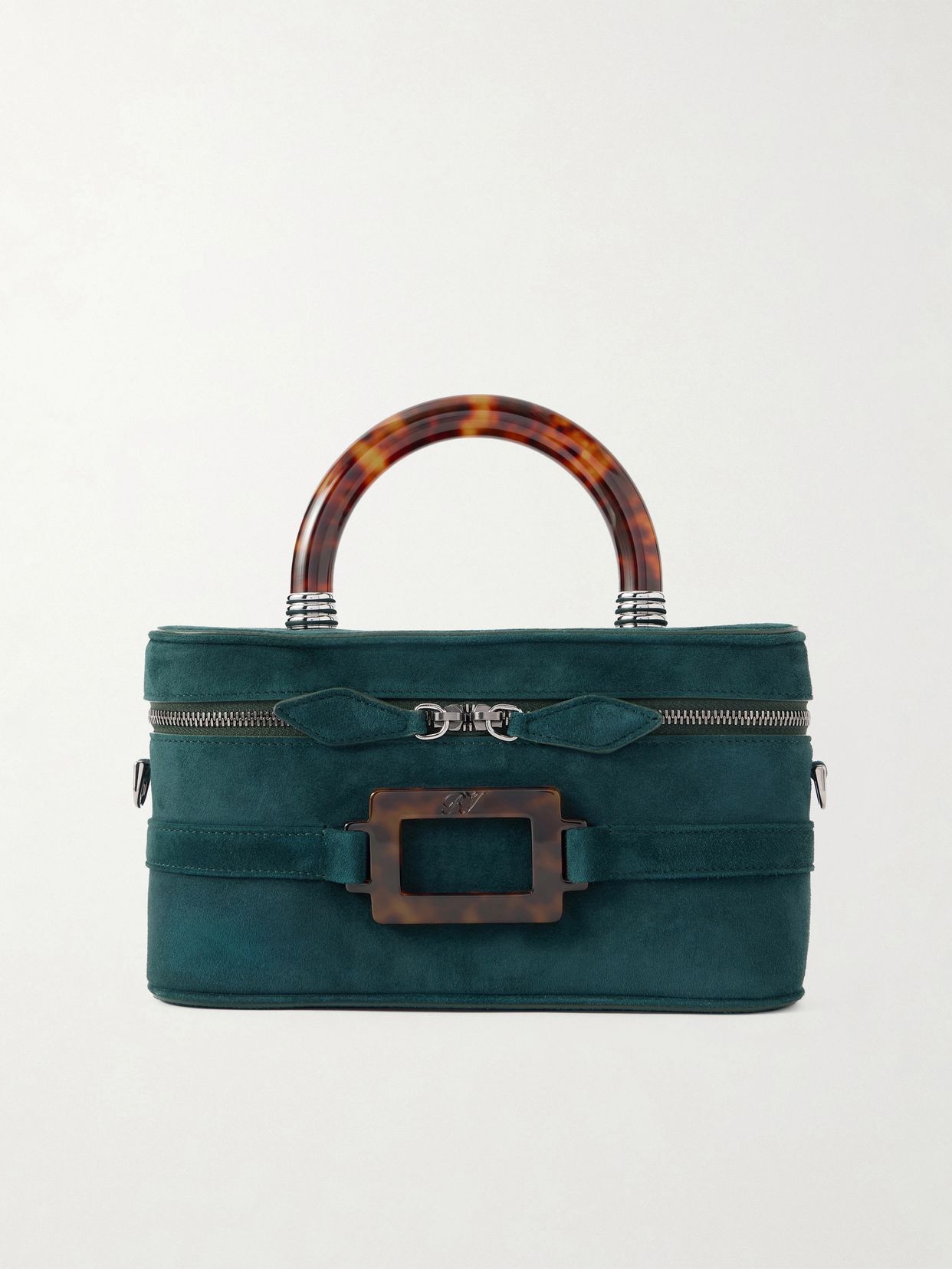 Belle Vivier Vanity mini buckled suede clutch