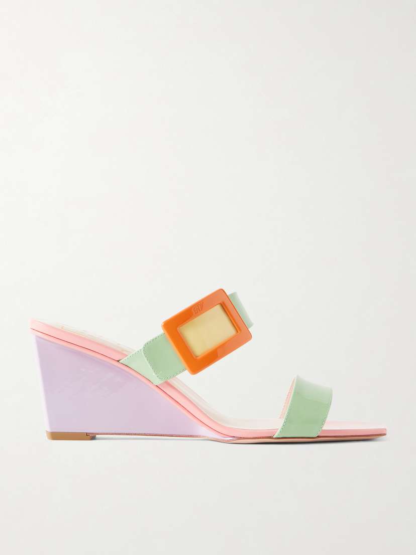 Roger Vivier Belle Vivier 60 Buckled Patent-leather Wedge Sandals