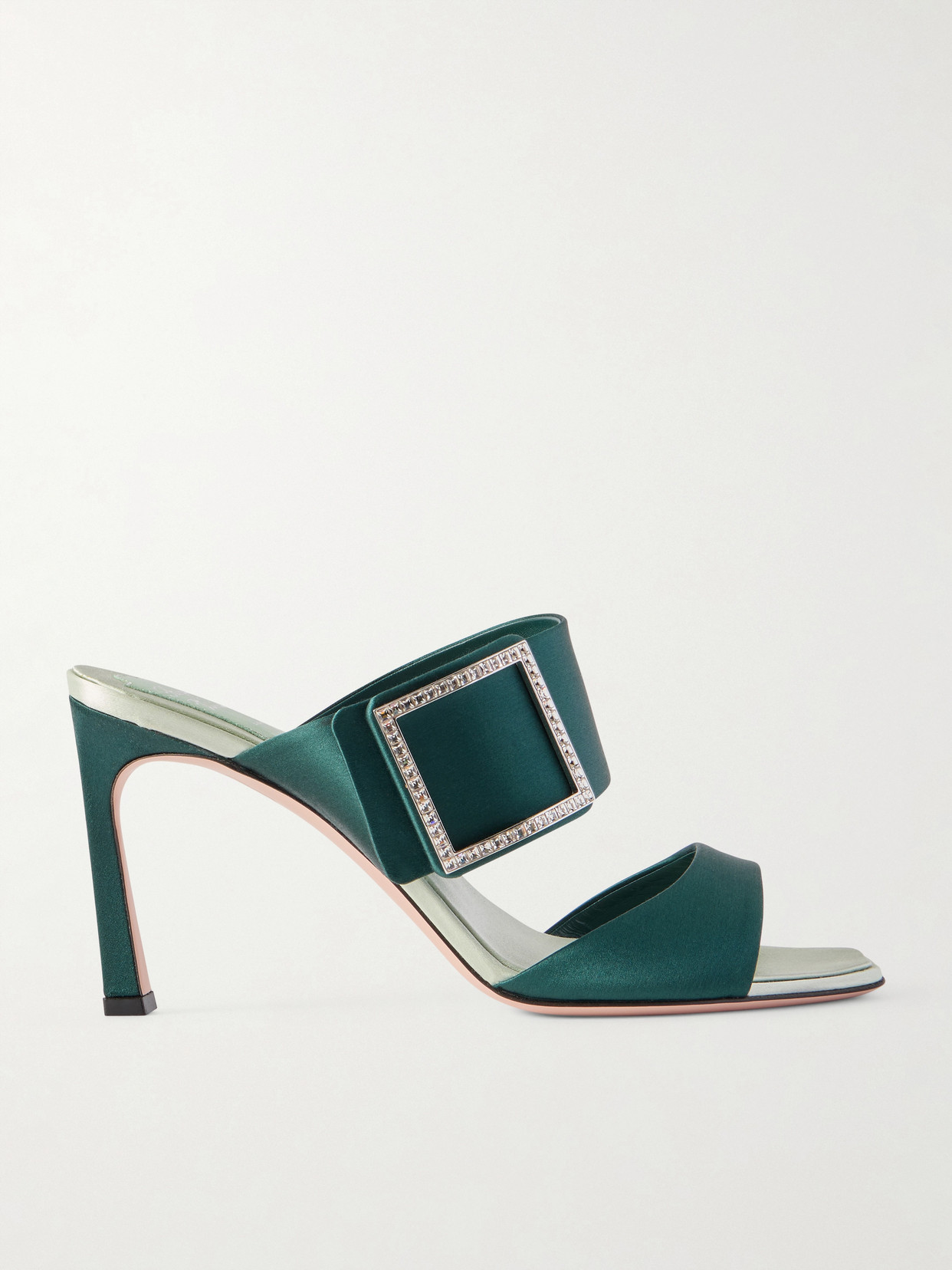 Roger Vivier Trompette 85 Crystal-embellished Satin Mules In Green