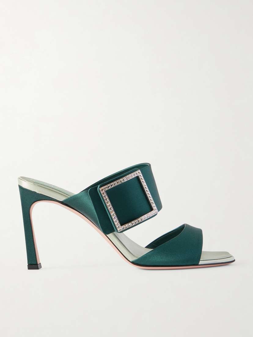 Roger Vivier Trompette 85 Crystal-embellished Satin Mules