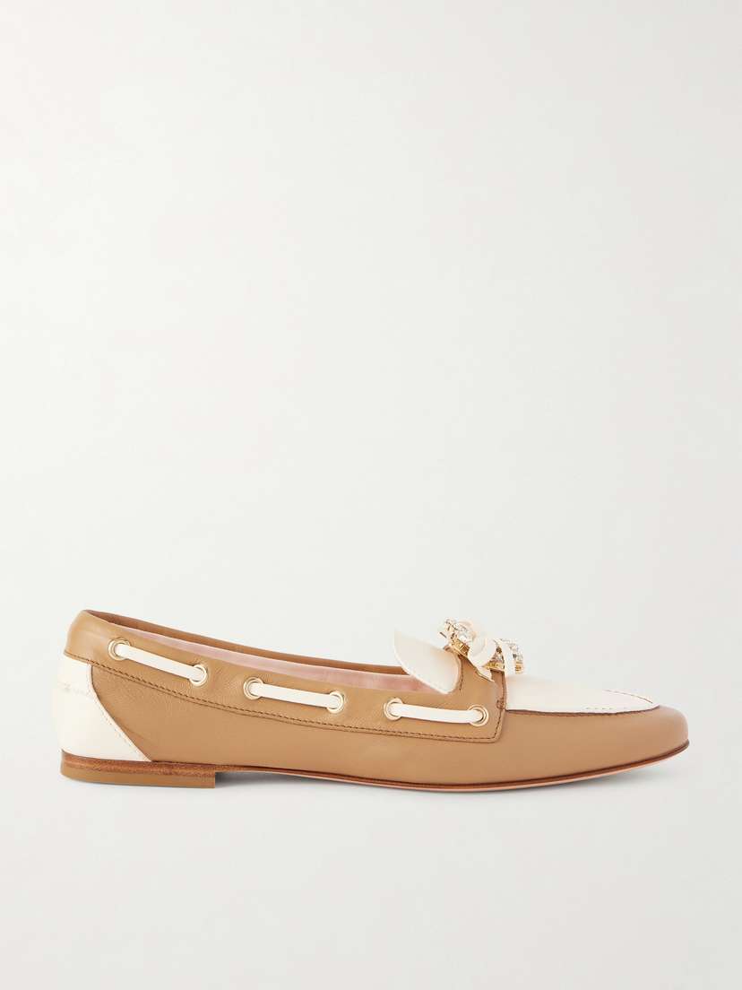Roger Vivier Embellished Bow-detailed Two-tone Leather Loafers