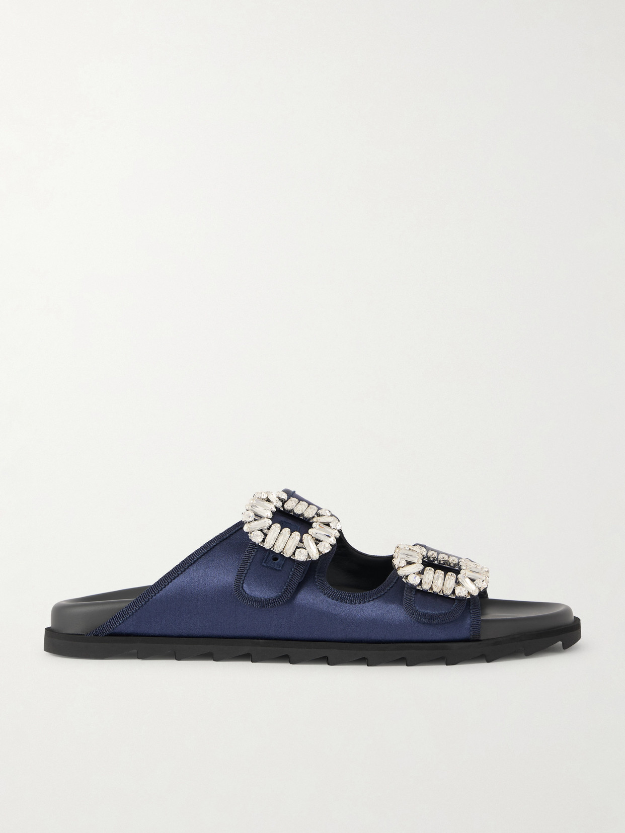 Roger Vivier Slidy Viv Crystal-embellished Grosgrain-trimmed Satin Slides In Blue