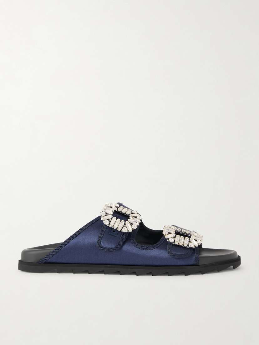 Roger Vivier Slidy Viv Crystal-embellished Grosgrain-trimmed Satin Slides